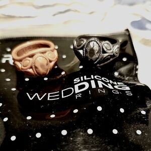 Silicone Wedding Rings Set - Light Silver & Rose Gold